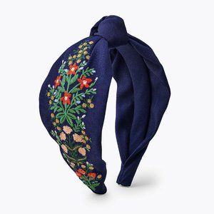 RIFLE PAPER CO. Lottie Navy Embroidered Headband With Navy Printed Fabric Over
